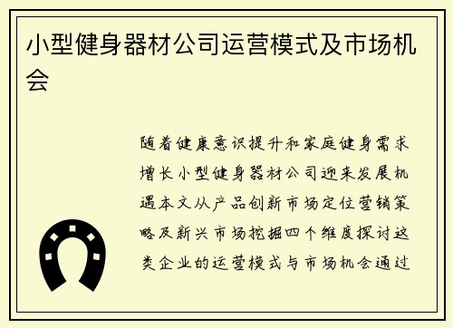 小型健身器材公司运营模式及市场机会