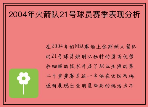 2004年火箭队21号球员赛季表现分析