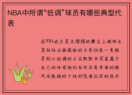 NBA中所谓“低调”球员有哪些典型代表