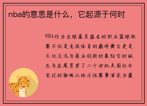nba的意思是什么，它起源于何时